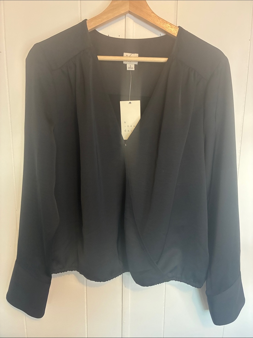 a new day Black Surplice V-Neck Long Sleeve Blouse